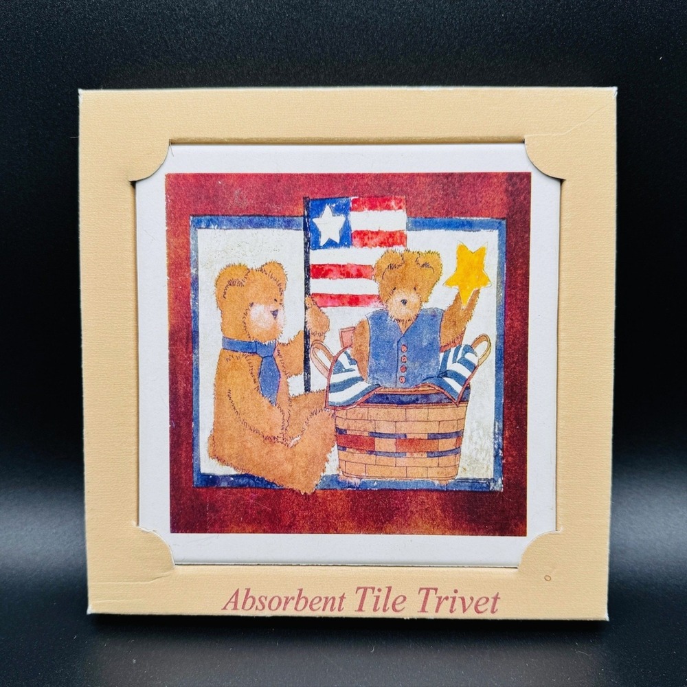 Highland Graphics Bears Absorbent Tile Trivet American Flag Patriotic Teddy Bear